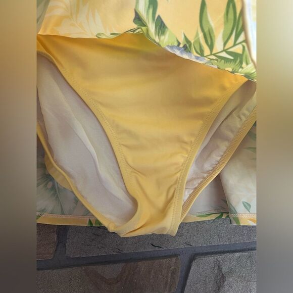 Vintage Jantzen Skirted Swimsuit Bottom Butter Yellow Tropical Floral 14 - Picture 2 of 6